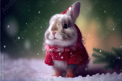 Rabbit in the christmas hat. Generative AI