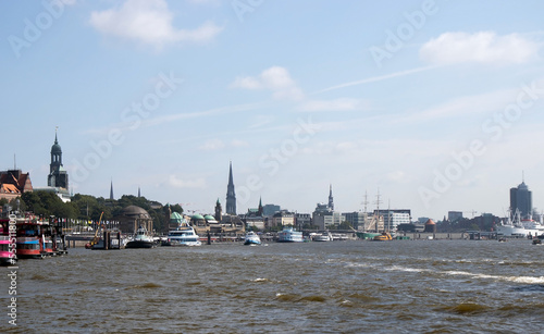Panoramic view of Hamburg city with the Elbe river, Germany, Europe.