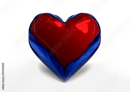 Red and blue ruby saphire natural stone glossy glance futuristic heart on white background © Sirius1717