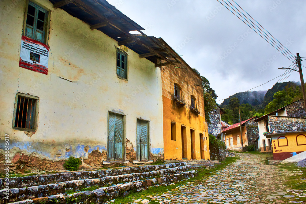 rural al beautiful village with colorful streets and cloudy sky, la encarnacion zimapan hidalgo