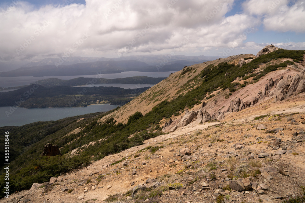 View of the valley, forest and Nahuel Huapi lake from the top of Bella Vista hill in Bariloche, Patagonia Argentina. View of the valley, forest and Nahuel Huapi lake from the top of Bella Vista hill in Bariloche, Patagonia Argentina.