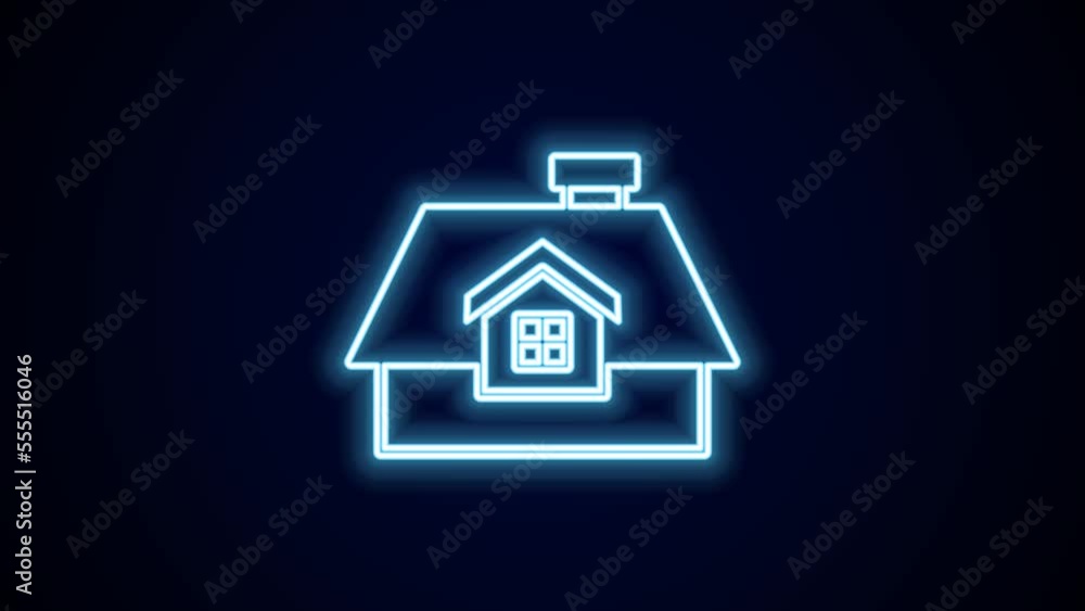 Glowing neon line House icon isolated on black background. Home symbol. 4K Video motion graphic animation Glowing neon line House icon isolated on black background. Home symbol. 4K Video motion graphic animation
