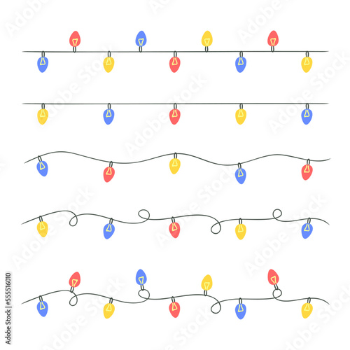Christmas lights with filament on white background