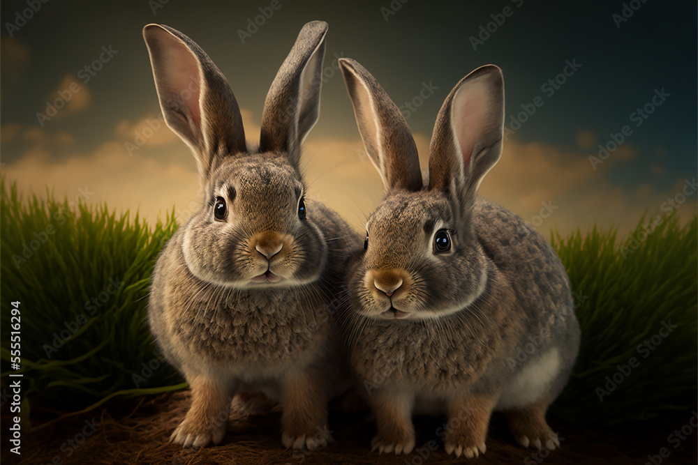 Fototapeta premium Two rabbits, Generative Ai,