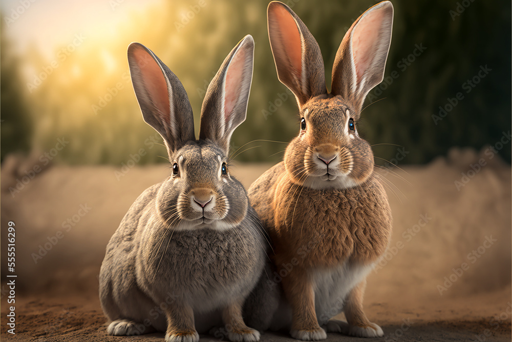 Fototapeta premium Two rabbits, Generative Ai,