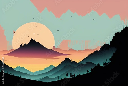 sunset silhouette of mountain landscape © LikotoArtworks