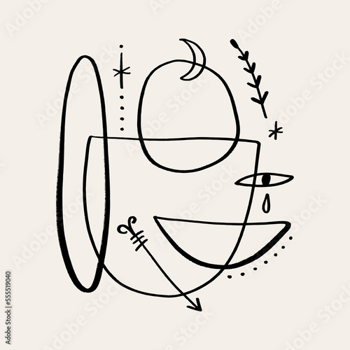 Monochrome moon line abstraction boho modern abstract artisan vector illustration clipart in scandinavian style