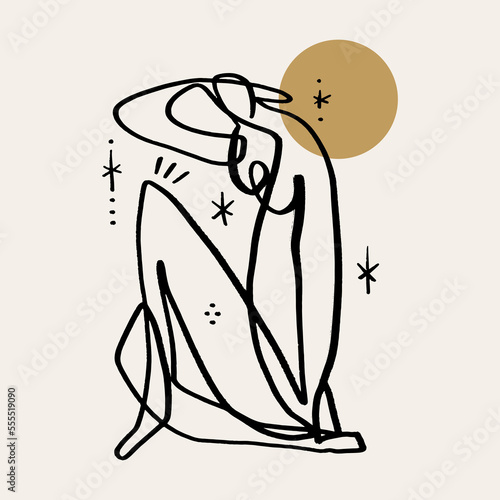 Mystical sacred woman boho modern abstract artisan vector illustration clipart