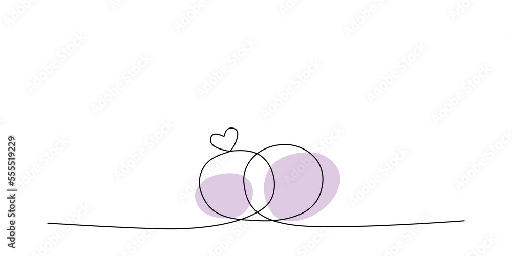 Obraz premium Decoration continuous line hand drawing element for wedding photo book, invitations. Vector stock illustration minimalism design isolated on white background. Editable stroke single line. 