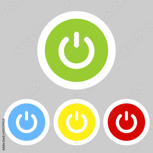 Switch power flat icon badge. Power sign icon. Switch on symbol. Turn on energy. Round colourful buttons. vector illustration 