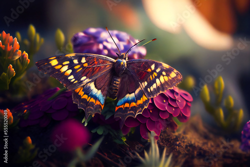 Beautiful butterfly on a flower.  Generative AI © EwaStudio