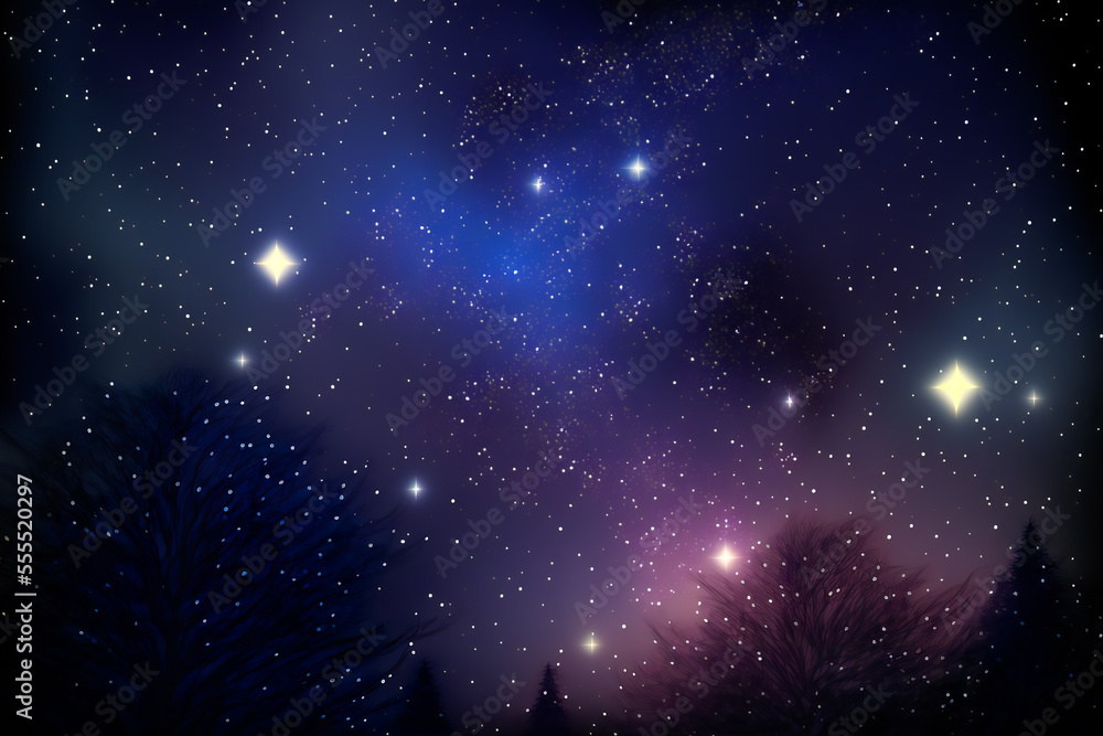 Dark Night Starry Sky Background.  Image created with Generative AI technology.