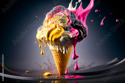 Colorful ice cream background.  Image created with Generative AI technology. © EwaStudio