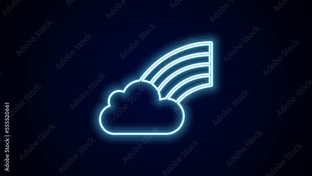 Glowing neon line Rainbow with cloud icon isolated on black background. Happy Saint Patricks day. National Irish holiday. 4K Video motion graphic animation Glowing neon line Rainbow with cloud icon isolated on black background. Happy Saint Patricks day. National Irish holiday. 4K Video motion graphic animation