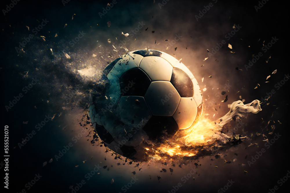 Fototapeta premium Soccer ball in the stadium. Image created with Generative AI technology.