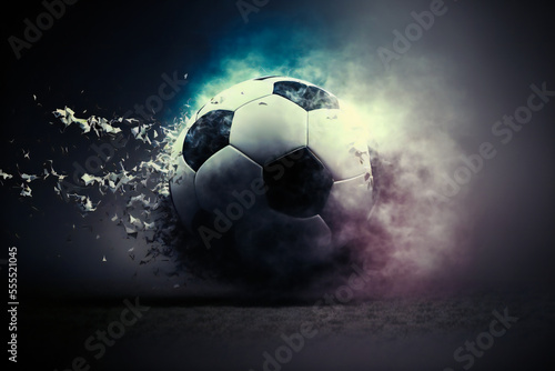 Soccer ball in the stadium. Image created with Generative AI technology.