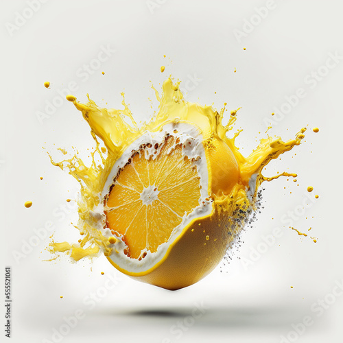 Exploding lemon on white background