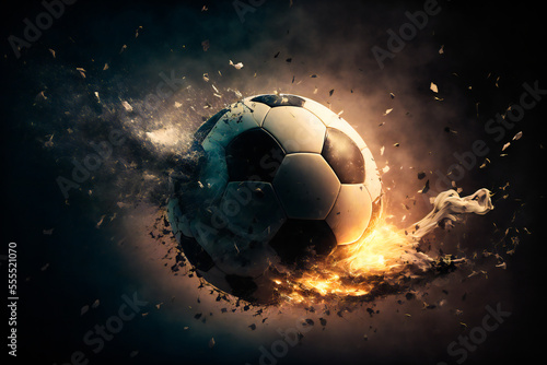 Soccer ball in the stadium. Image created with Generative AI technology.