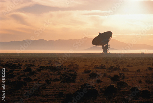 Radio Telescope in Misty Landscape, New Mexico, USA