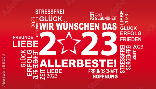 gute wünsche für das neue jahr 2023 in rot weiss mit stern