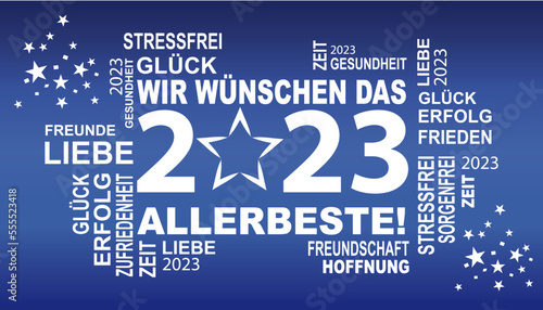 gute wünsche für das neue jahr 2023 in blau weiss mit stern