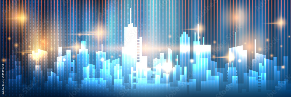 Futuristic cityscape illustration. Modern technology style vector concept. Web banner, header design template