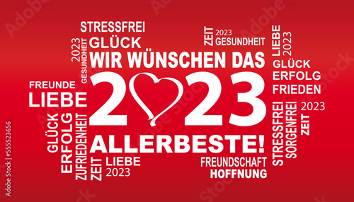 gute wünsche für das neue jahr 2023 in rot weis mit herz