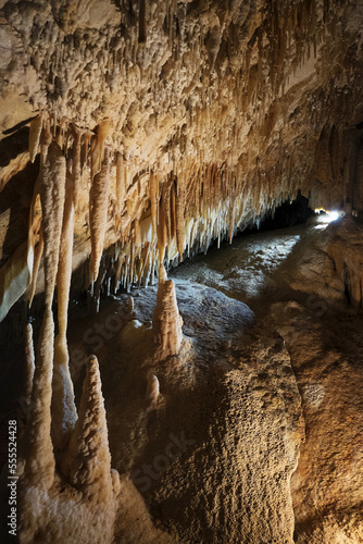Close-up of stalagmites and stalactites in the Jenolan Caves in the Blue Mountains in New South Wales, Australia photo