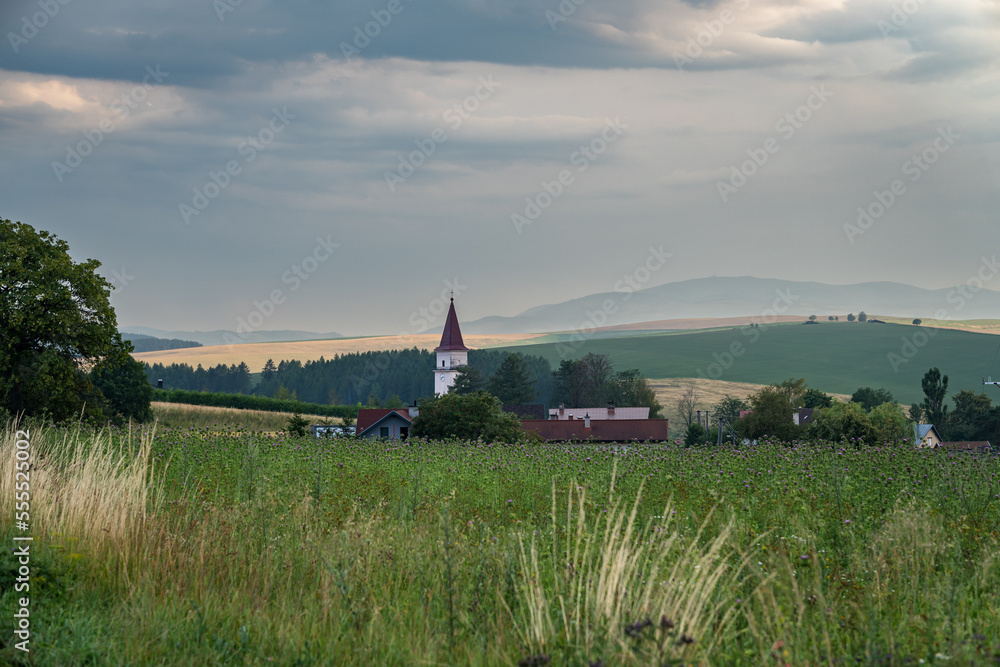 Fototapeta premium landscape with village and church 