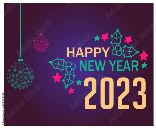 Happy New Year 2023 Holiday Abstract Vector Illustration Design Green And Yellow With Purple Background