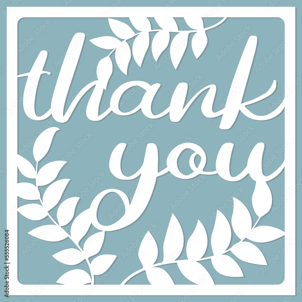 Thank you card, paper cut art style, paper craft. Card template with