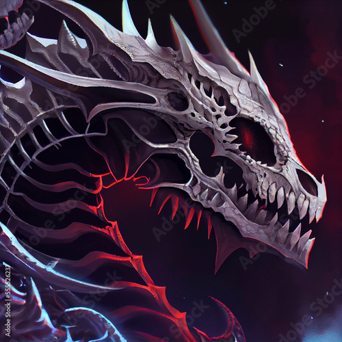 Skeletal Dragon with Glowing Red Eyes, AI  © TheOdd1 