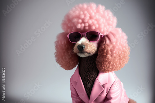 a poodle in a pink suit , ai generated photo