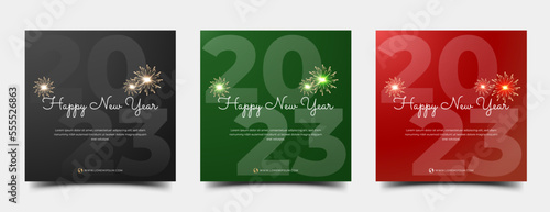 Happy new year 2023 square banner design template with fireworks illustration