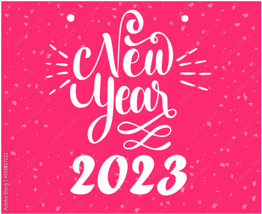 Happy New Year 2023 Holiday Abstract Vector Illustration Design White With Pink Background