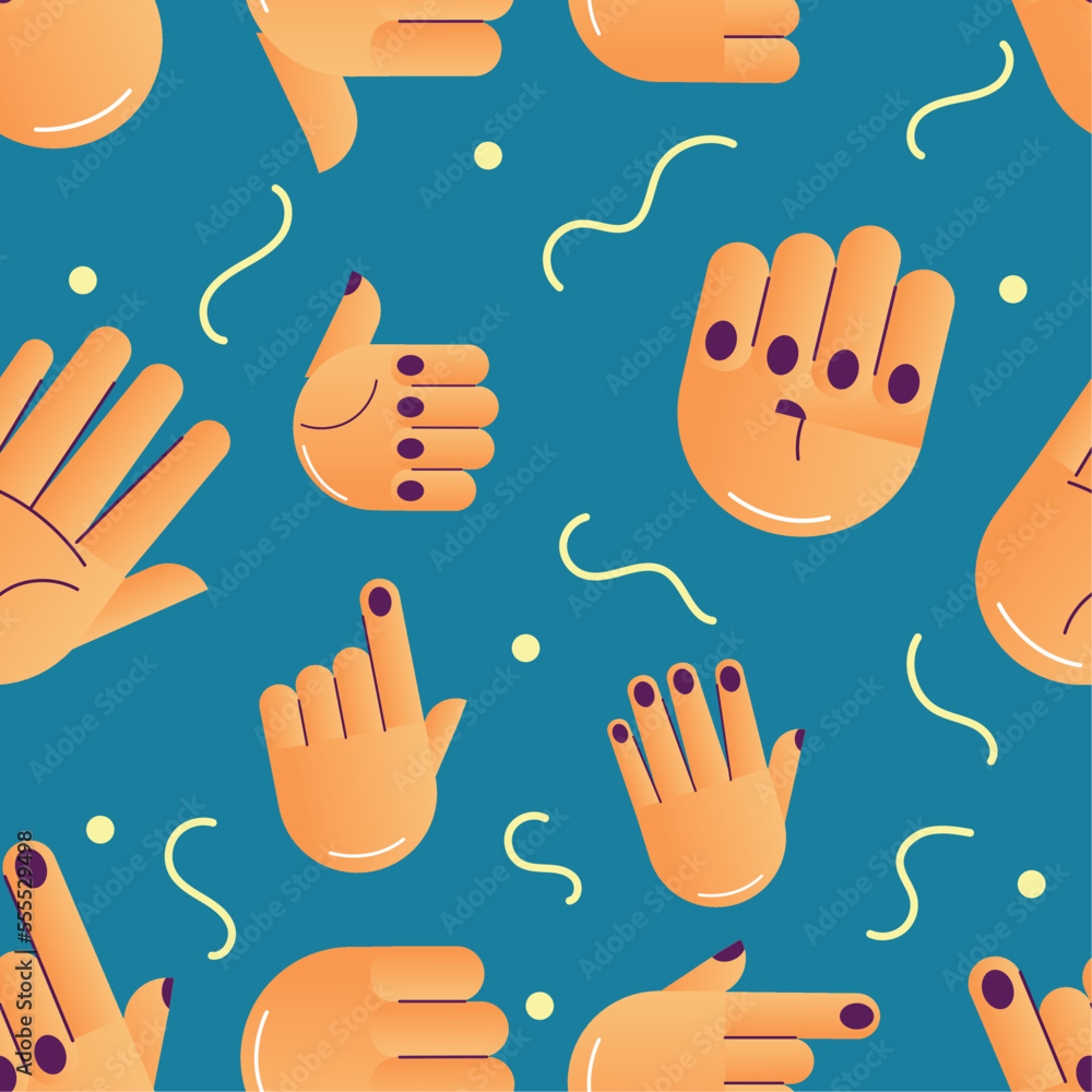 Fototapeta premium Seamless pattern background with different hand gesture icons Vector