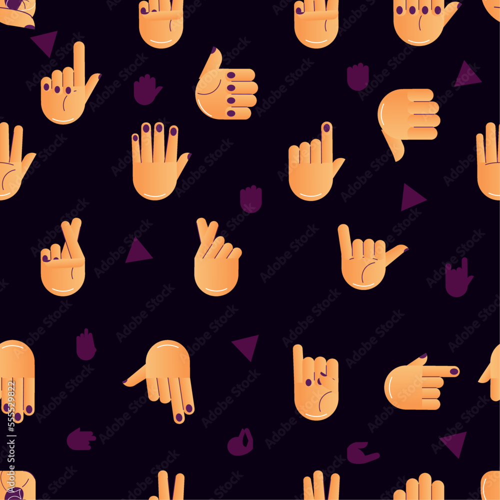 Fototapeta premium Seamless pattern background with different hand gesture icons Vector