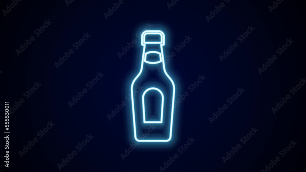 Glowing neon line Champagne bottle icon isolated on black background. Merry Christmas and Happy New Year. 4K Video motion graphic animation Glowing neon line Champagne bottle icon isolated on black background. Merry Christmas and Happy New Year. 4K Video motion graphic animation