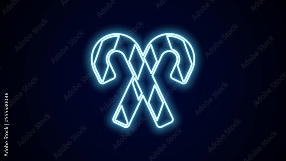 Glowing neon line Christmas candy cane with stripes icon isolated on black background. Merry Christmas and Happy New Year. 4K Video motion graphic animation Glowing neon line Christmas candy cane with stripes icon isolated on black background. Merry Christmas and Happy New Year. 4K Video motion graphic animation