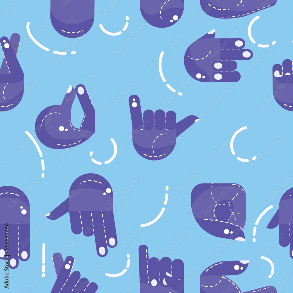 Naklejka premium Seamless pattern background with different hand gesture icons Vector