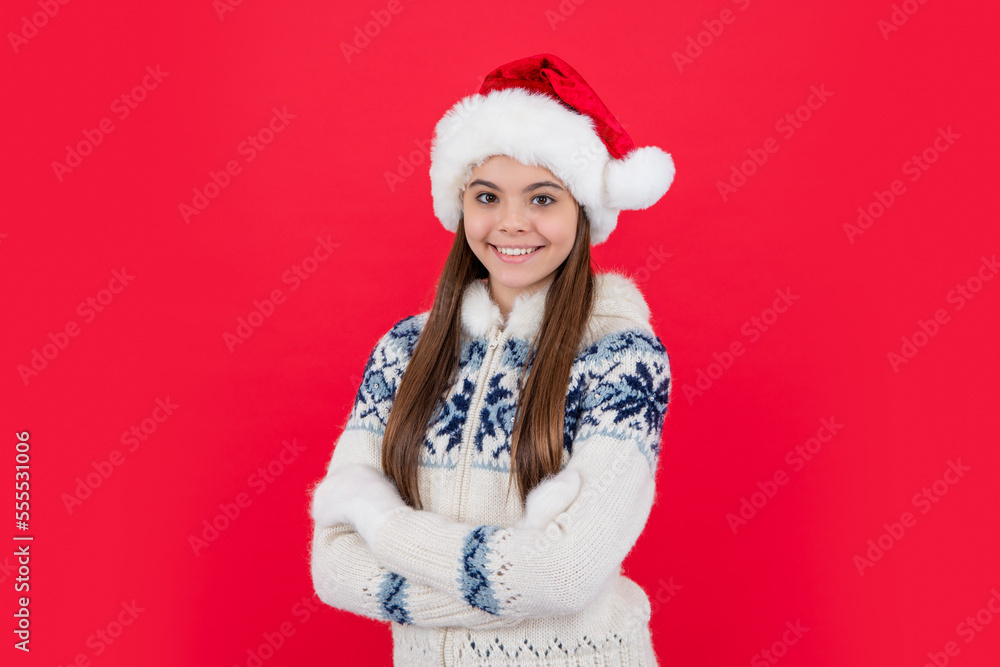xmas holiday. happy teen girl in red xmas santa hat in studio. teen santa xmas girl xmas holiday. happy teen girl in red xmas santa hat in studio. teen santa xmas girl