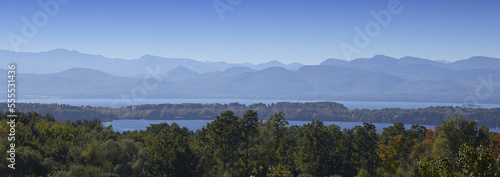 View of the Adirondack Mountains and Lake Champlain From Shelburne, Vermont, USA photo