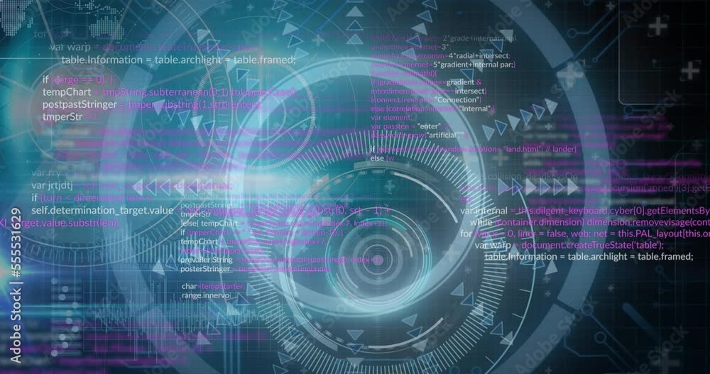 Animation of data processing over black background