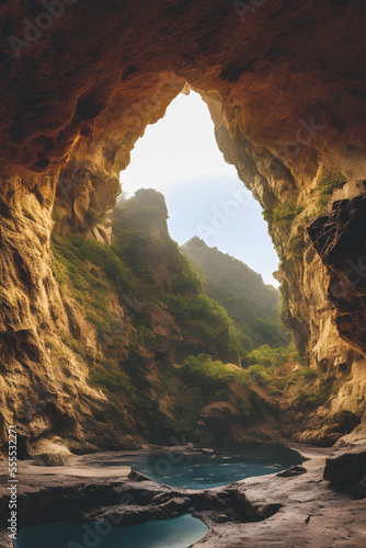 Scenic Rocky Rock Cave Landscape image created using Generative AI.