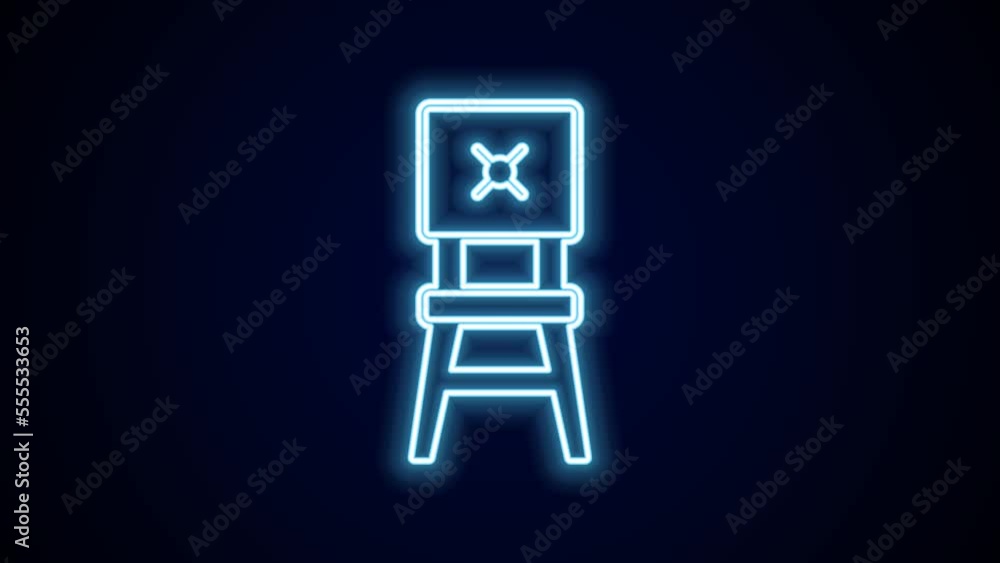 Glowing neon line Chair icon isolated on black background. 4K Video motion graphic animation Glowing neon line Chair icon isolated on black background. 4K Video motion graphic animation