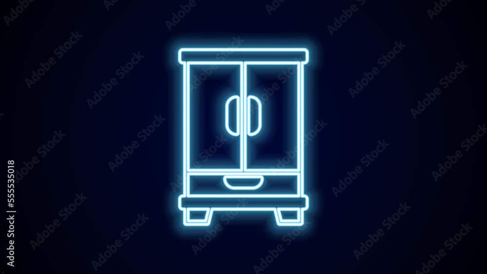 Glowing neon line Wardrobe icon isolated on black background. Cupboard sign. 4K Video motion graphic animation Glowing neon line Wardrobe icon isolated on black background. Cupboard sign. 4K Video motion graphic animation