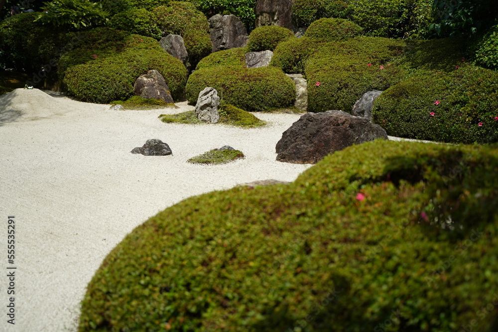 Naklejka premium 紫陽花, あじさい, アジサイ, 青い紫陽花, 青, 明月院, meigetsuin, 鎌倉, 神奈川, お寺, 神社, 明月院ブルー, 窓, 借景, 丸窓, あやめ, 日本, 家, お地蔵さん, 仏像, 可愛い, 仏像と紫陽花, 井戸, 花, うさぎ, 庭, 6月, 梅雨, かまくら, 観光, 名物, 旅行, おでかけ, 人気, 石庭, 石, 日本庭園, 庭園, 公園, 石の庭, カエル, ま