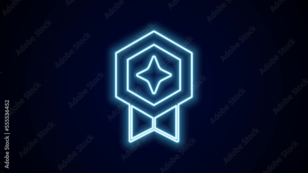 Glowing neon line Game rating with medal icon isolated on black background. Level results for game. 4K Video motion graphic animation Glowing neon line Game rating with medal icon isolated on black background. Level results for game. 4K Video motion graphic animation