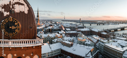Beautiful Christmas market in the center of the old town in Riga, Latvia with a huge decorated Christmas tree.