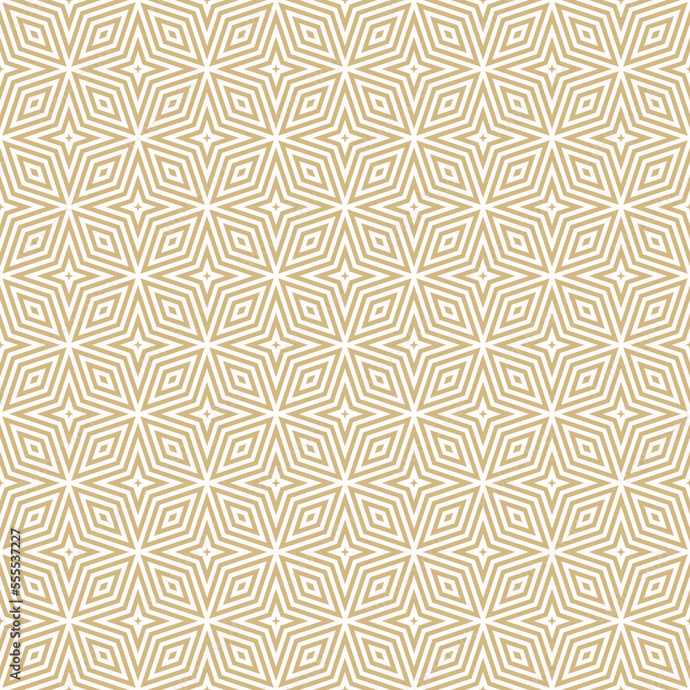Golden vector geometric seamless pattern with lines, stripes. Stylish abstract gold striped ornament. Elegant vintage texture with diamonds, stars, rhombuses. Luxury geo background. Repeat design Golden vector geometric seamless pattern with lines, stripes. Stylish abstract gold striped ornament. Elegant vintage texture with diamonds, stars, rhombuses. Luxury geo background. Repeat design